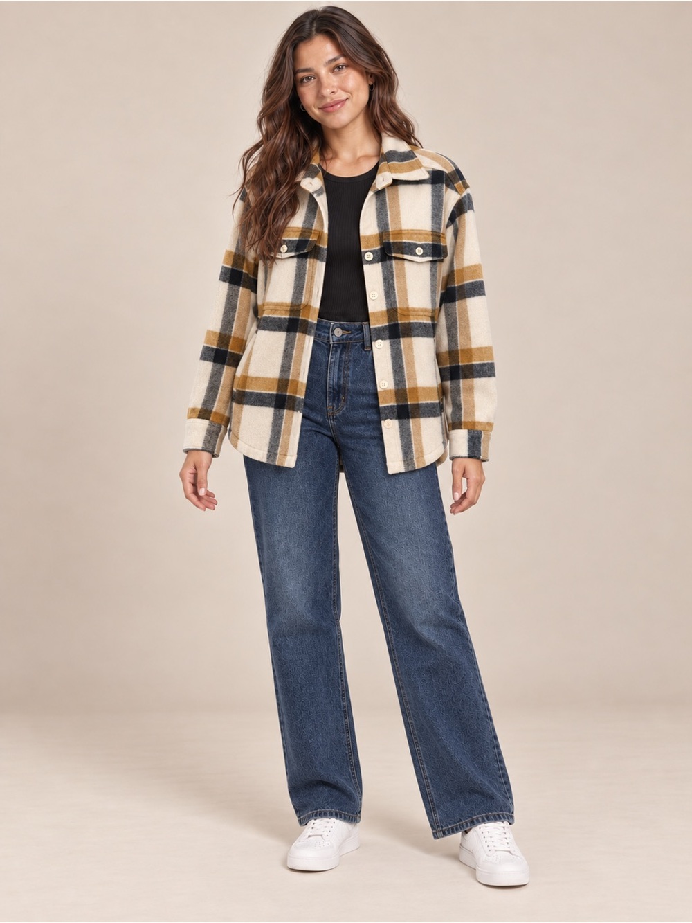 American Eagle Oversized Plaid Sherpa Shacket Women M Yellow Black